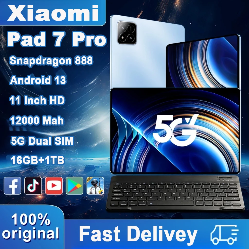New Original Global Edition Pad 7 Pro Tablet Snapdragon 888 HD 4K 16GB+1TB Android 14 5G Tablet Dual Card WIFI