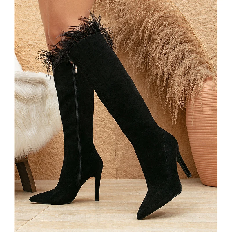 Kcenid Fashion Stiletto Women Long Boots New Arrival Pointed Toe Side Zipper High Heels Women Knee High Boots Party Shoes