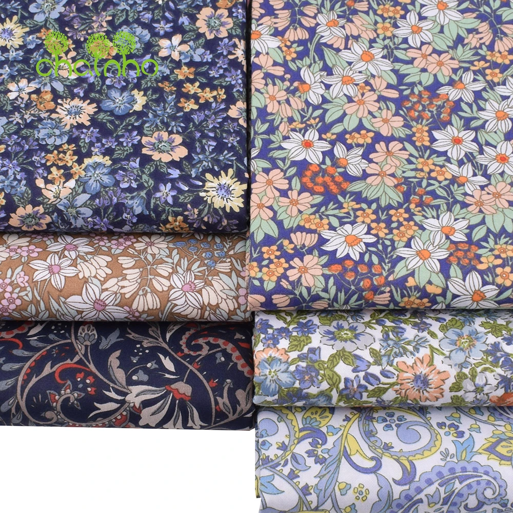Chainho,Printed Twill Weave Cotton Fabric,DIY Sewing Quilting Material,Patchwork Cloth,6 Designs Floral Series,2 Sizes,25C10