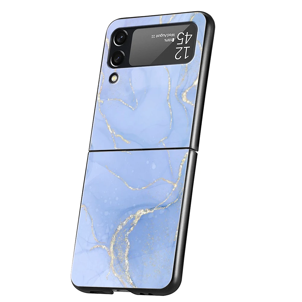 Marble Art painting Luxury Phone Case For Samsung Galaxy Z Flip 3 4 5 Fold Black Hard Shell For Samsung Z Flip3 5G Fashion Cover
