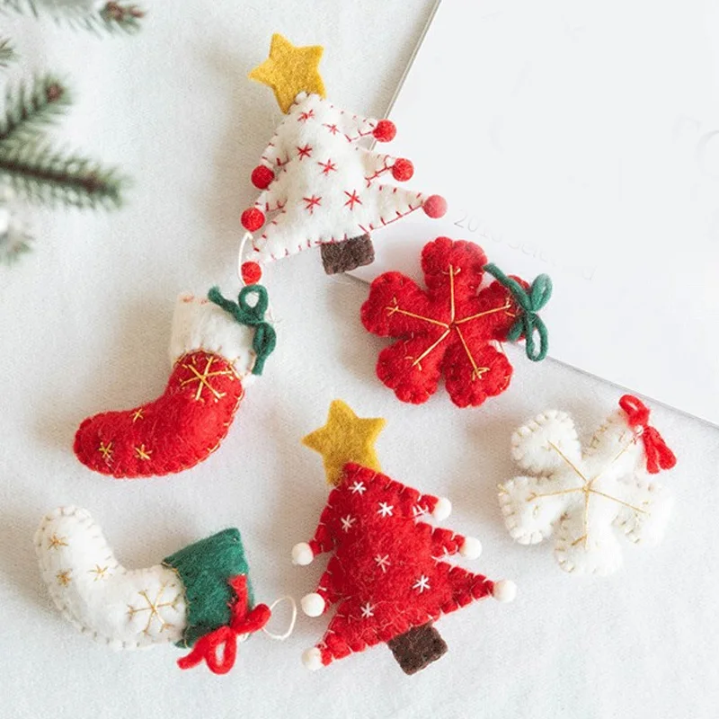 

Wool Felt Cane Star Socks Christmas Tree Ornament Diy Christmas Decoration For Home Hanging Pendant Crafts Xmas Party Decor