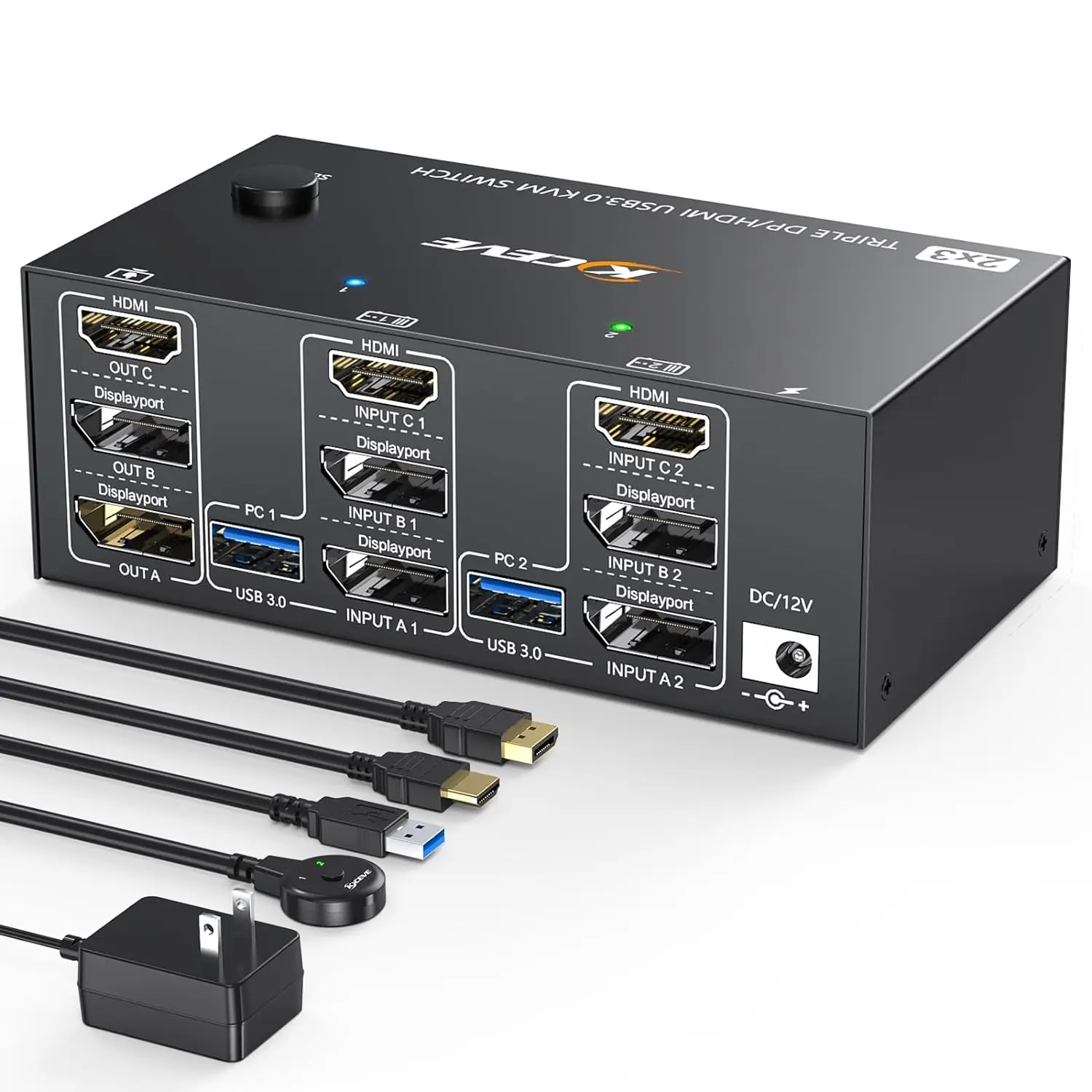 Triplo Monitor Switch Kvm, 2 Displayport + Hdmi Usb Kvm Switch 8K @ 60Hz,4K @ 144Hz 3 Monitor 2 Computer Kvm Con 4 Porte Usb 3.0