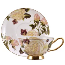 

European-style Gold Ceramic Coffee Cup and Saucer Set Creative English Afternoon Tea Cup Simple Flower Tea Cup Ceramics Mug