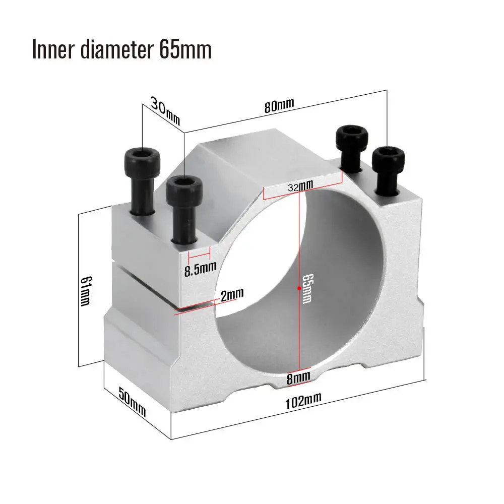 Aluminium CNC Spindle Clamp Holder Inner Diameter 52mm 65mm 80mm Z Axis Router Mount Bracket 800W 1.5KW 2.2KW Spindle Fixture For Spindle Clamp Holder