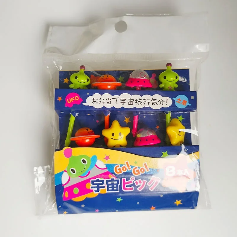 Space Series Fruit Fork Cartoon Star Ship Alien Cake Fruit Toothpick 8PCS Lunch Bento Accessories Theme Party Decoration fruit fork food toothpicks food picks