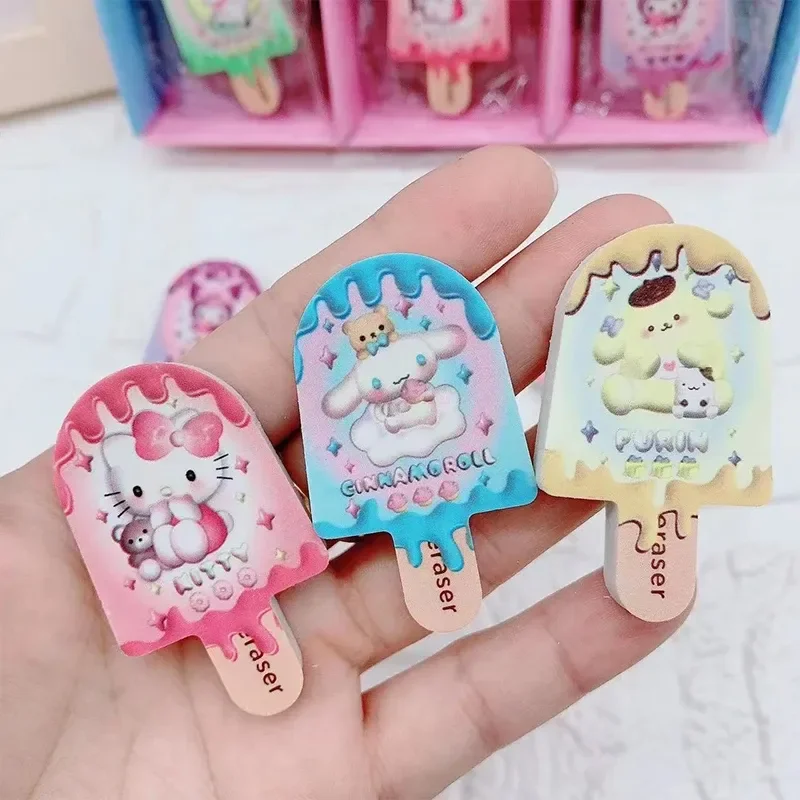 산리오 귀여운 지우개, 쿠로미 멜로디 시나몬롤, 스테레오 아이스크림 지우개, 학생 귀여운 연필 지우개, 문구 도매, 30 개