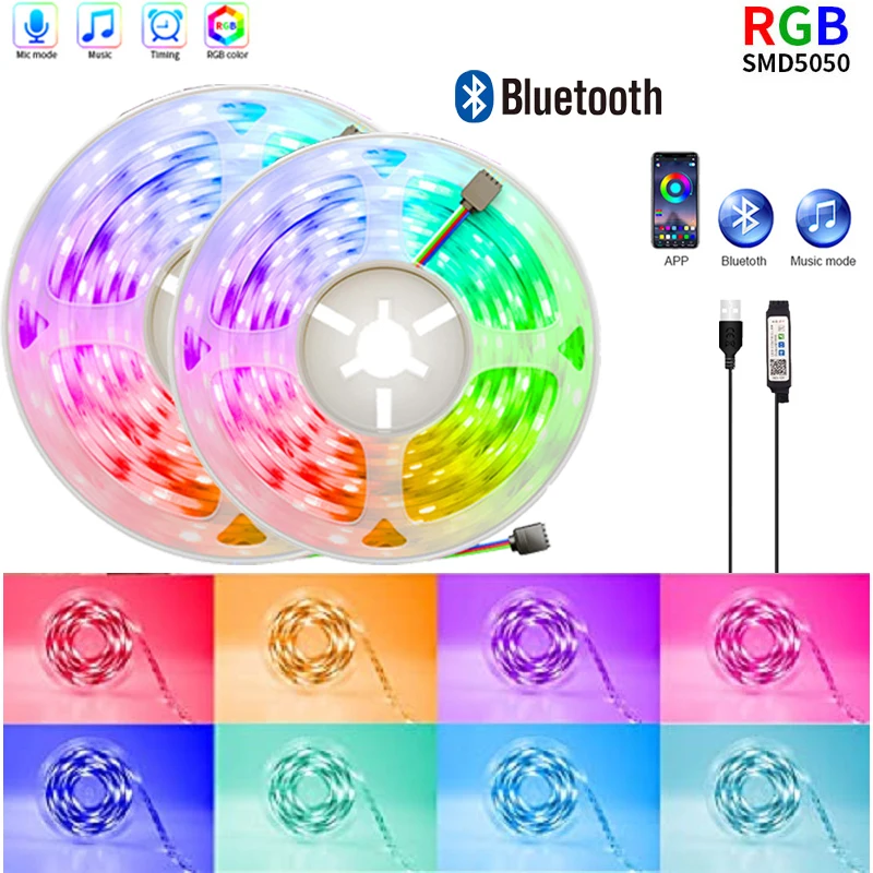 LED Strips Bluetooth Music Sync Neon Ice Lights 5050 TV Backlight Room Decor Phone Control USB Bedroom Decoration 1m 2m 3m 4m 5m