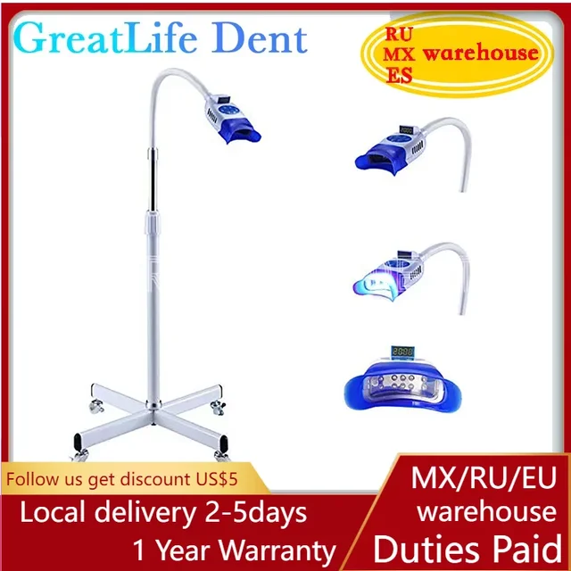 Mexico RU EU In Stock GreatLife Portable Mobile Stand 10 Led Lamp Accelerator Bleaching Machine Teeth Whitening Light Lamp