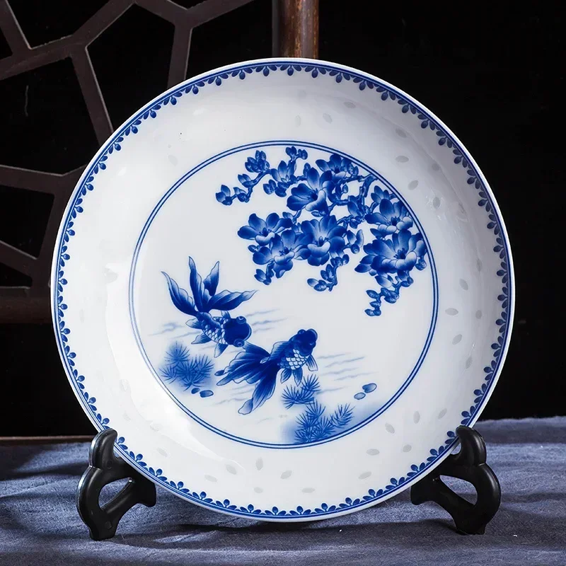 Chinese 8inch Blue White And Porcelain Dinner Ceramic Plates Vintage Dragon Kitchen Plate Round Tableware Food Household Tray
