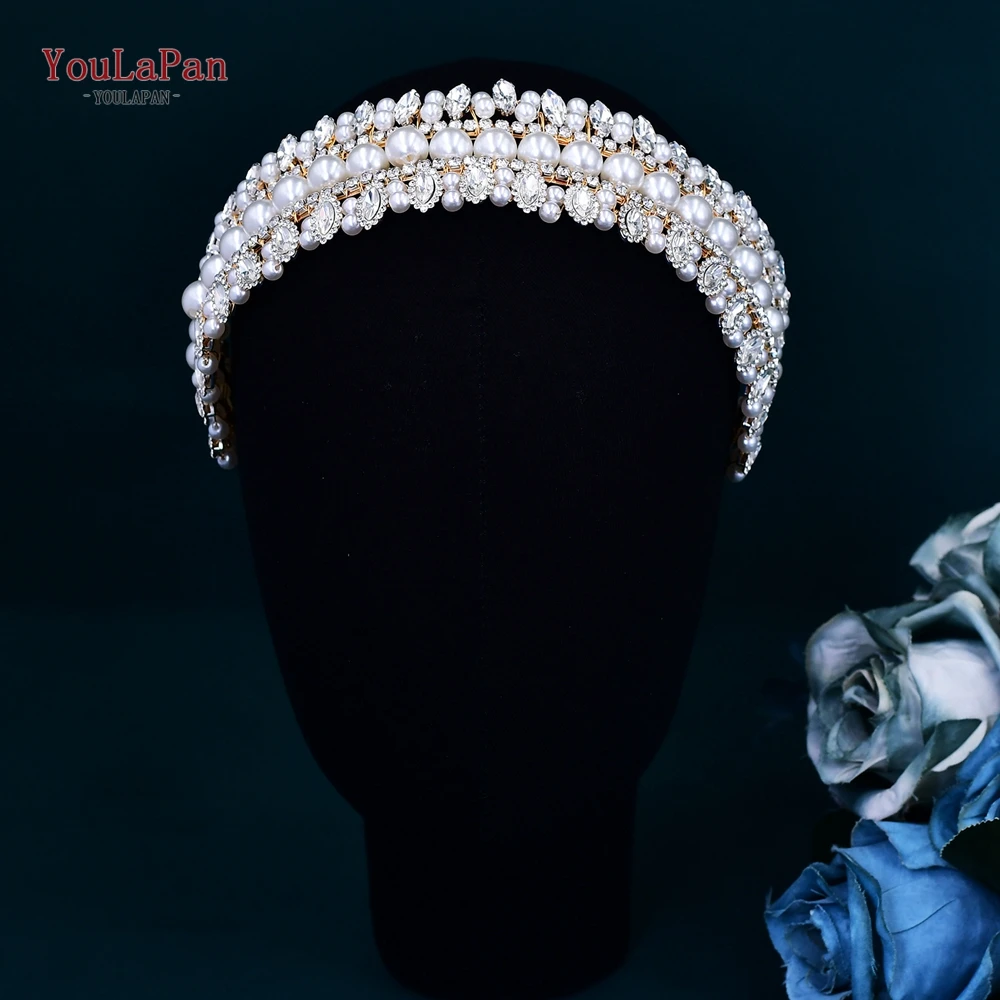 YouLaPan Bridal Headband with Pearls Rhinestone Woman Wedding Beaded Hair Accessories Luxury Gemstone Bridesmaid Headwear HP631