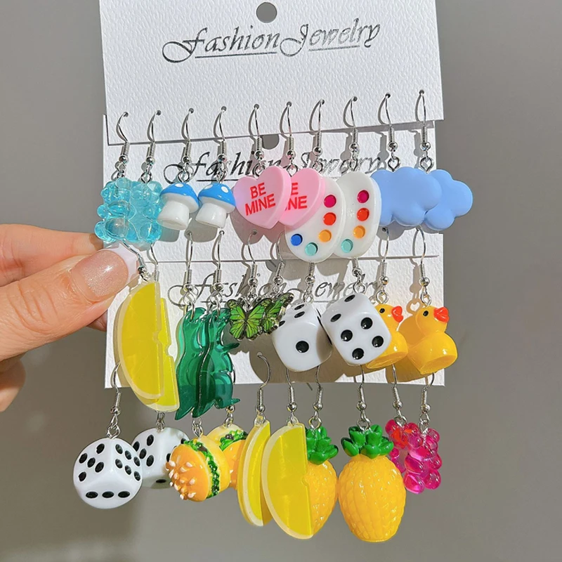 Dangle Earrings Cartoon Sweet Animal Duck Bear Fruit Women Girls Jewelry Gift Set