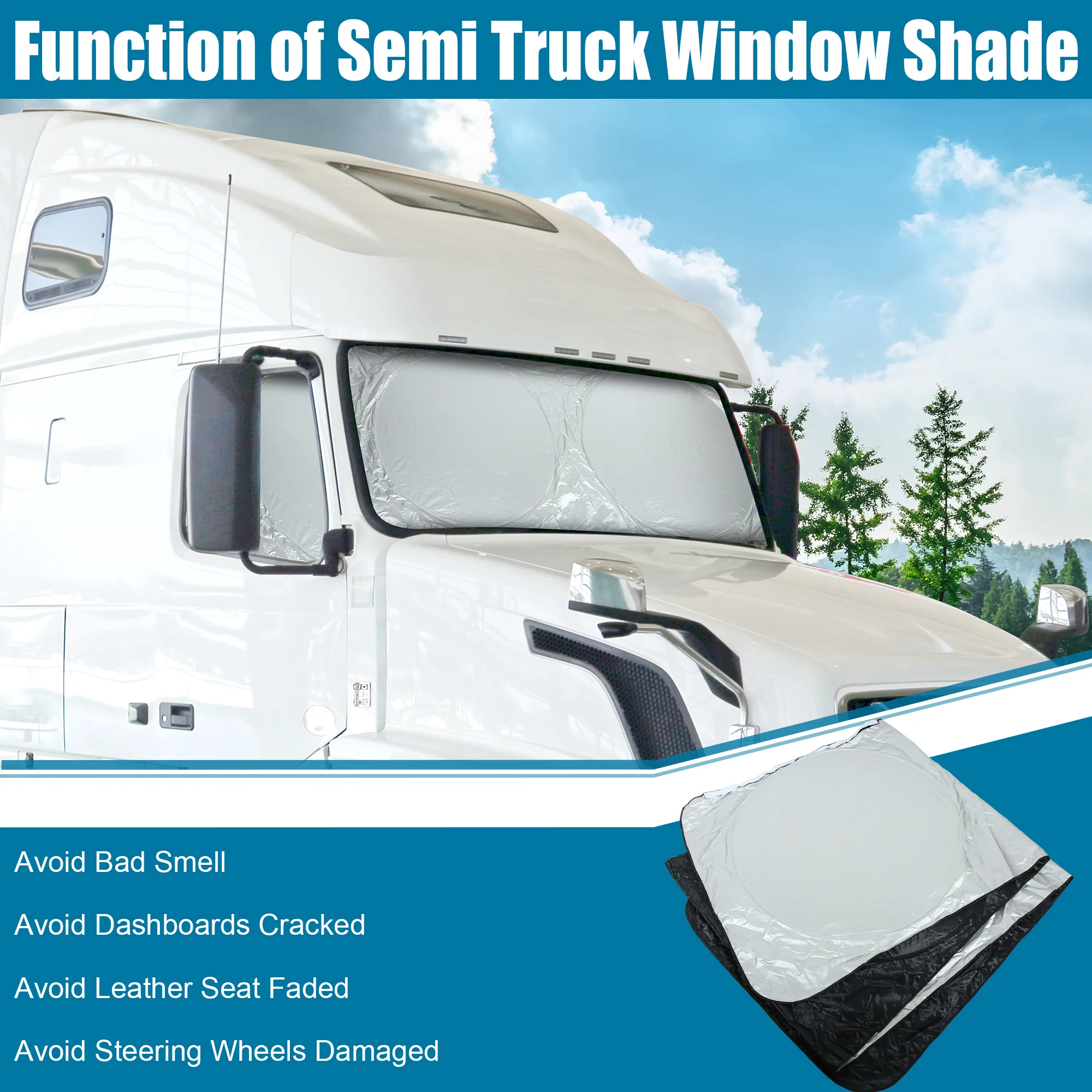 Uxcell Semi-Truck Sunshade for Windshield and Side Window 240T Block Sun Ray RV Big Rig Protective