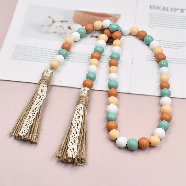 Természetes Fa Gyöngy Koszorú Parasztház Rusztikus Húr Jute Kötél Kockás Bojt Többes Traywall Hálaadás Otthoni Dekoráció