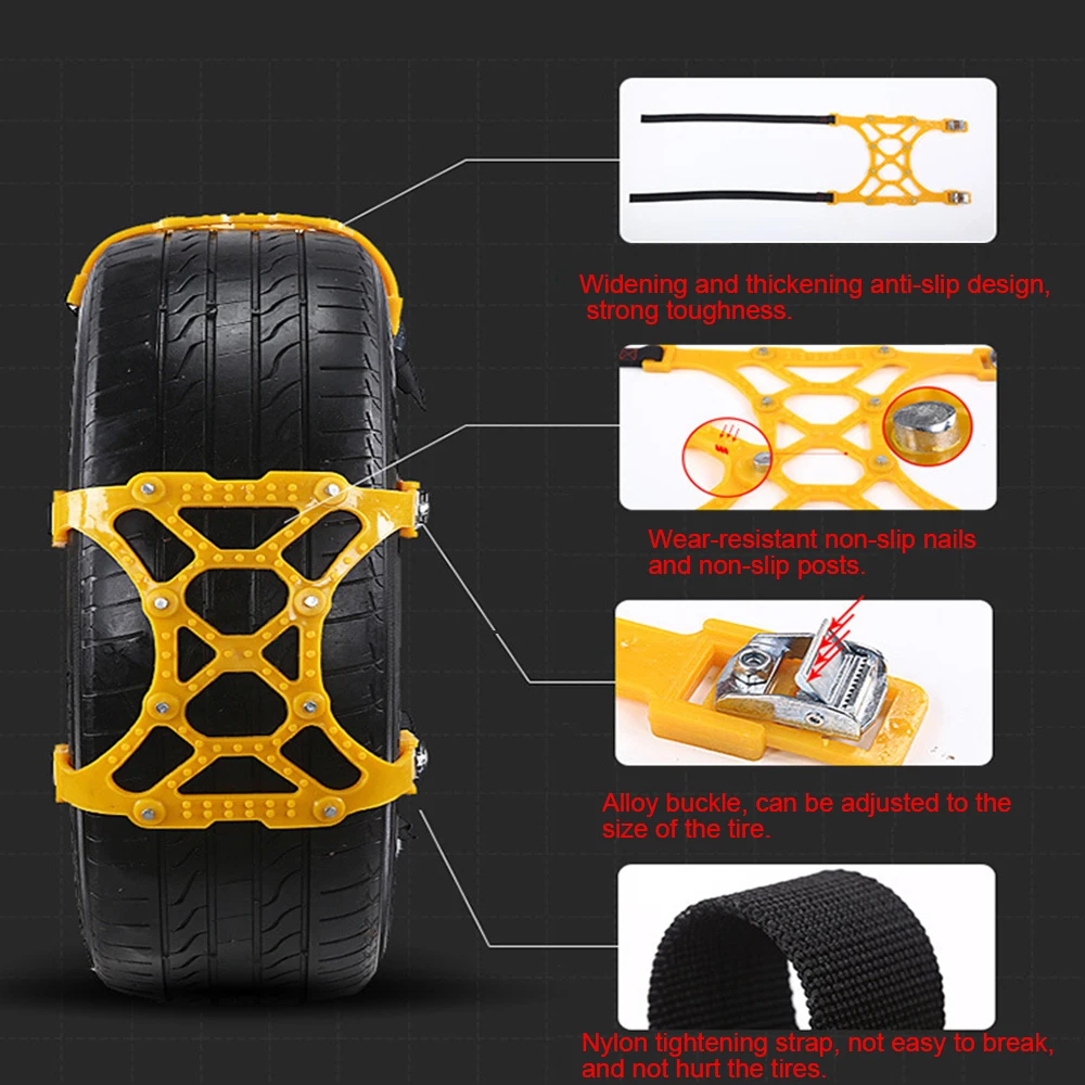 Tire chains 1 Piece Thickened Emergency Tool For Mud Ice Roadway Double Buckle TPU Wheel Snow Chains Car Tire Anti-skid Chain Adjustable