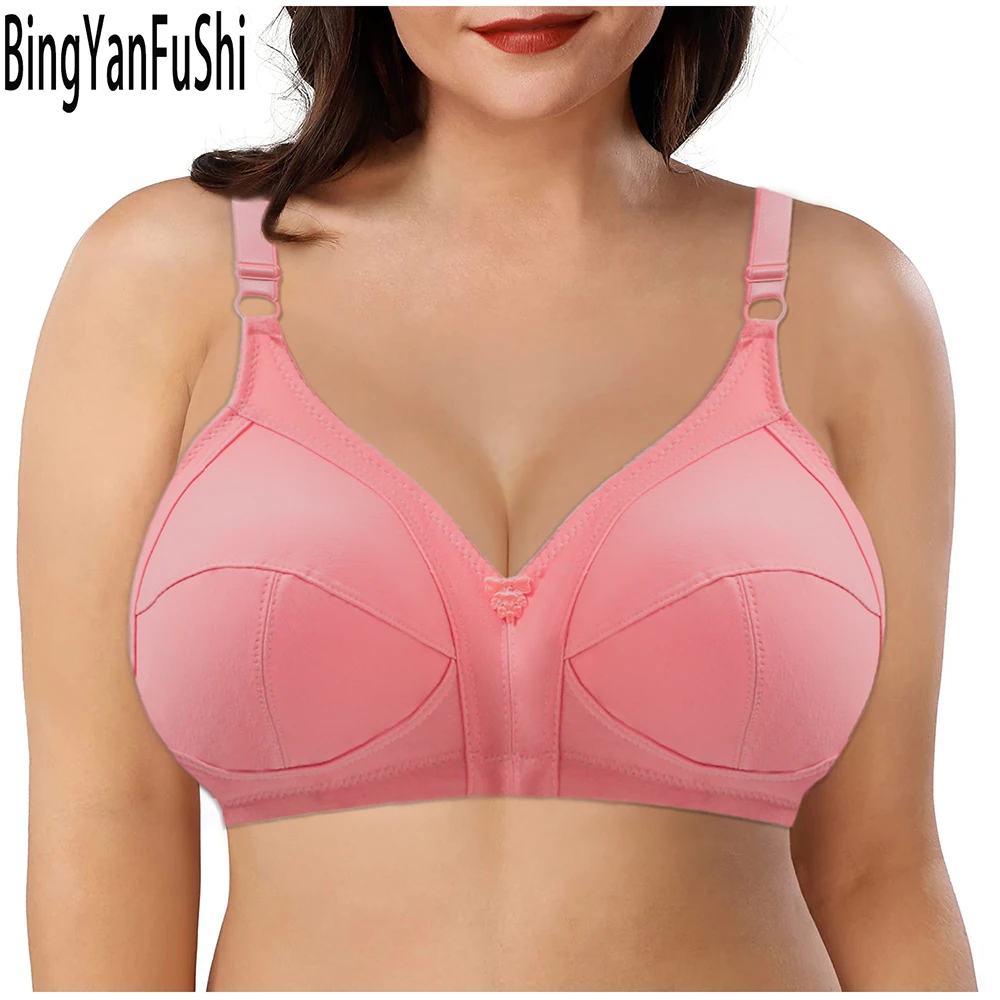 BingYanFuShi Wire-free Cotton Bra Sexy Lace Full Coverage Bras For Women Push Up Minimizer Soft Nopadded Size 36-50 CDEF Cup C02 4