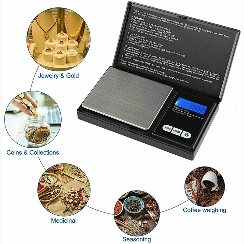  Smart Weigh Digital Pro Pocket Scale 500g x 0.01 grams,Jewelry  Scale, Coffee Scale, Food Scale with Tare, Hold and PCS function, 2 Lids  Included, Back-Lit LCD Display: Home & Kitchen