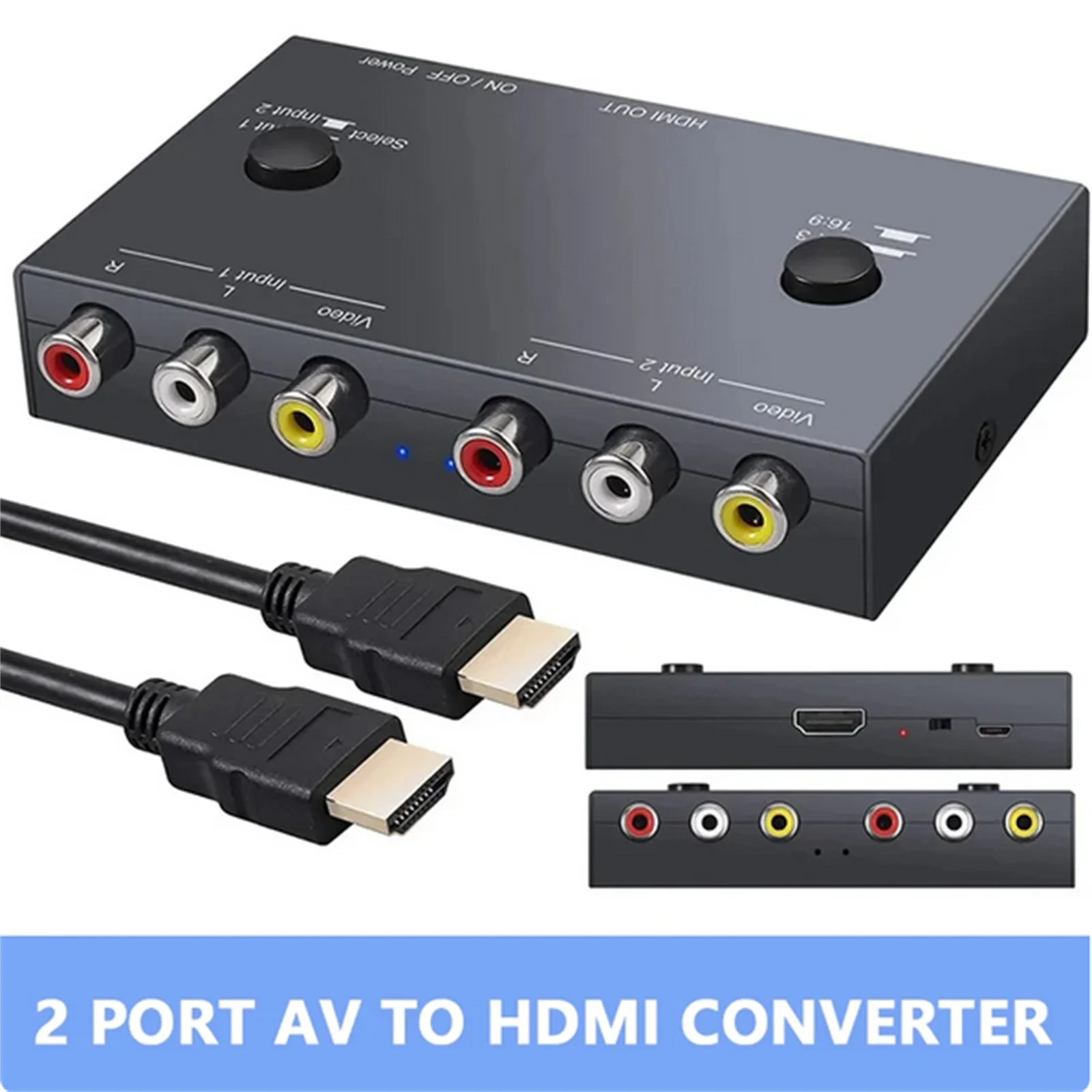 

2 Port AV to HDMI-compatible Converter Support PAL/NTSC 1080P RCA Adapter Dual AV to HDMI-compatible Switch For N64 For PS2/3 TV