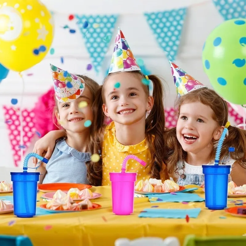 Portable Party Cup with Telescoping Straw and Spill Proof Design