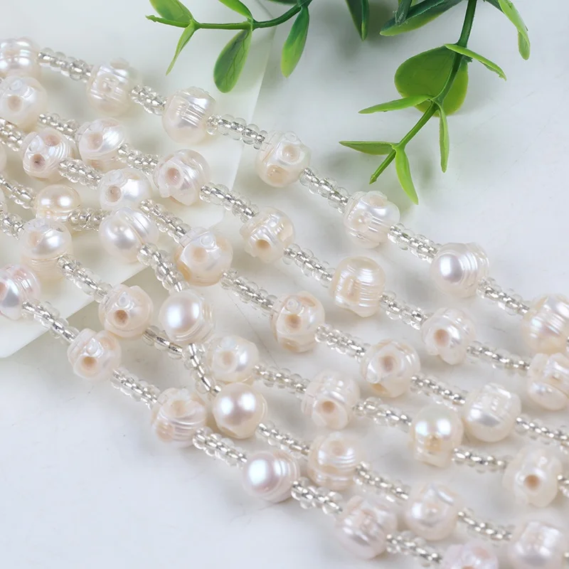 

10-11mm freshwater cultured carved skull pearls beads short strands for making bracelet