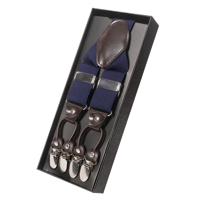 

Suspenders Man's Braces 6 Clips Black Leather Suspensorio Trousers Strap Tirante Father/Husband's Gift 3.5*120cm