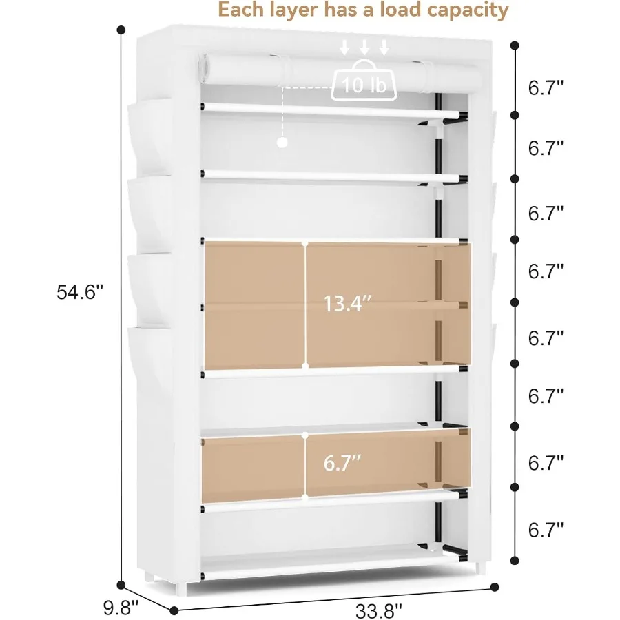 Shoe Rack with Cover 8 Tier Tall Shoe Organizer Storage for 3645 Pair Shoes and Boots Large Shoe Storage Shelf Free Standing Sh