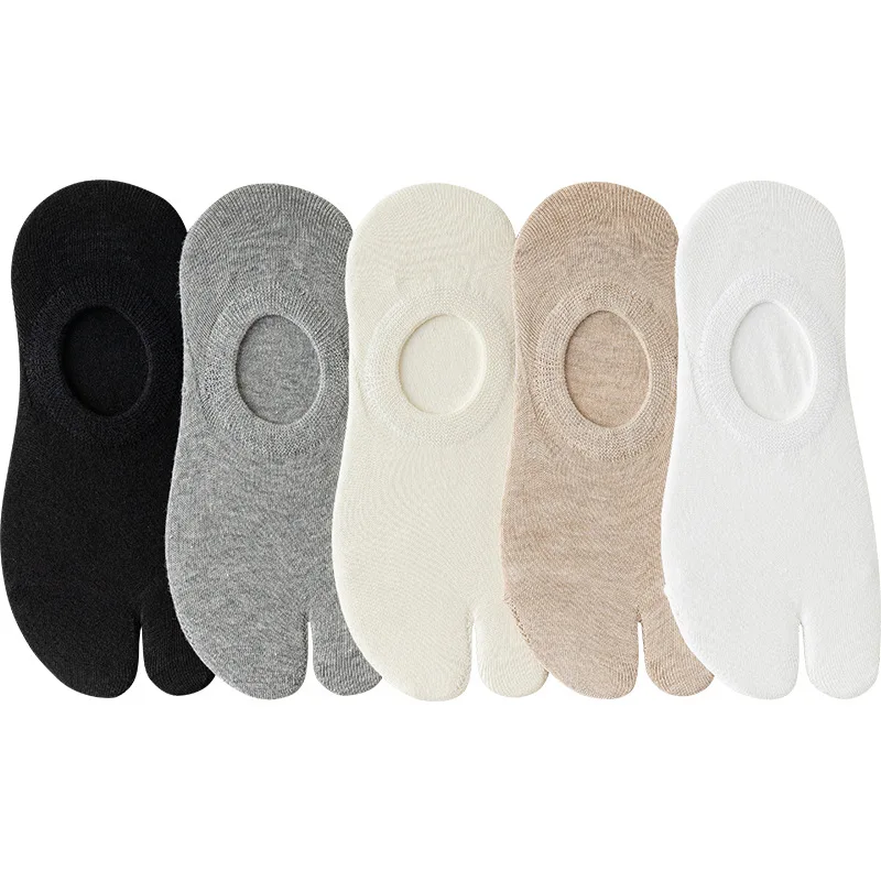 

5 Pairs/Lot Combed Cotton Ankle Tabi Socks Solid Comfortable Breathable Two Toe Socks Women Non-slip Invisible Low Cut Boat Sock