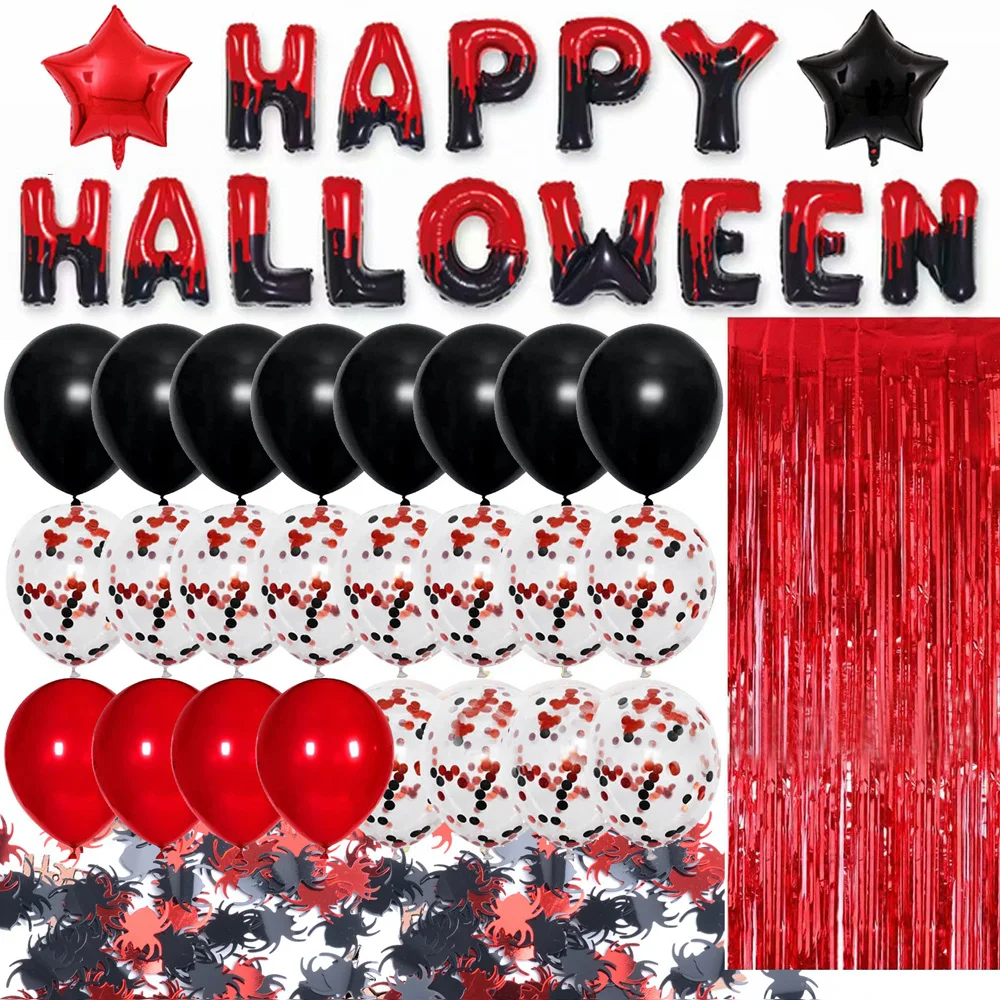 

Black Red Halloween Party Balloons Set DIY Festive Home Decor Accessories Confetti Rain Curtain Scene Arrangement Supplies