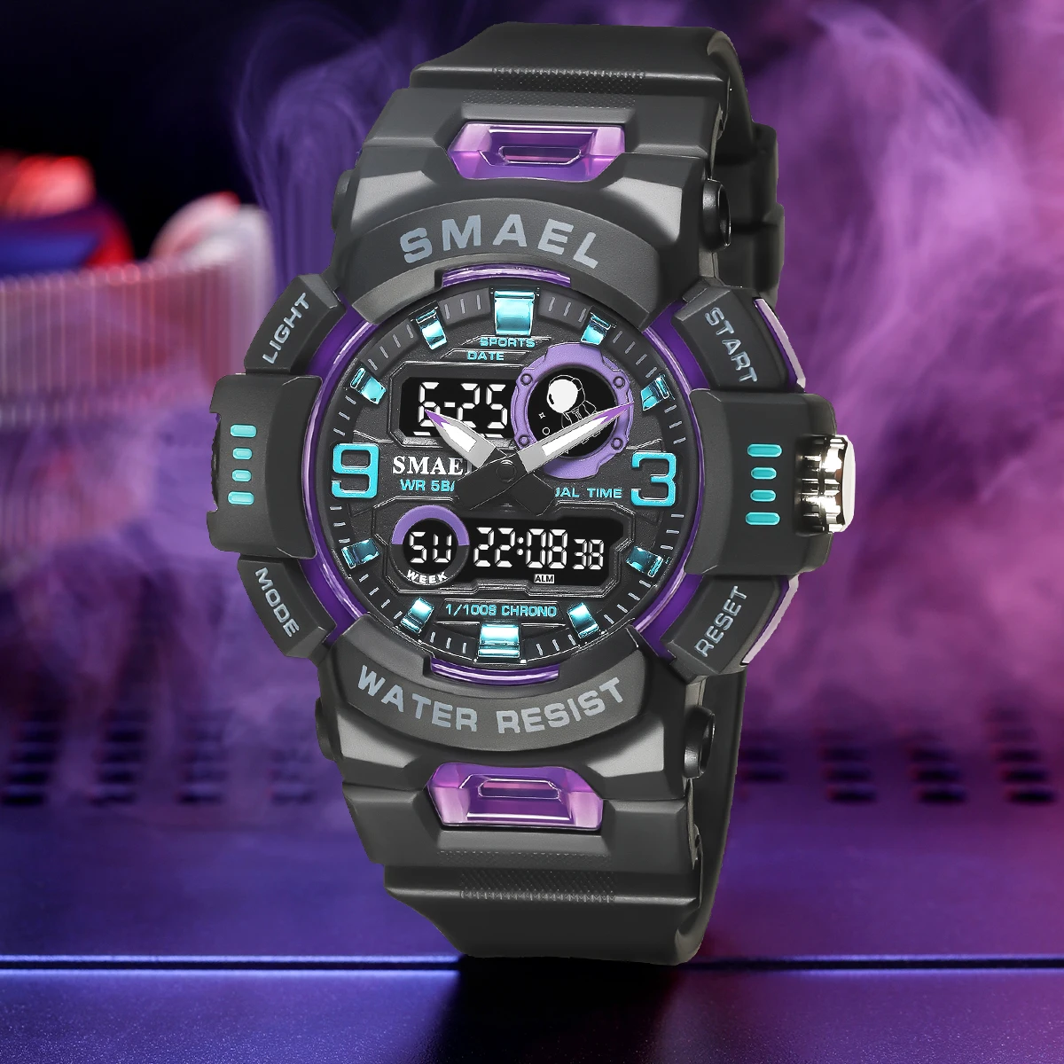 SMAEL Orologio sportivo militare impermeabile da uomo con visualizzazione della data, multifunzione, LED, allarme, cronometro, per uomo, Large Face, Militare