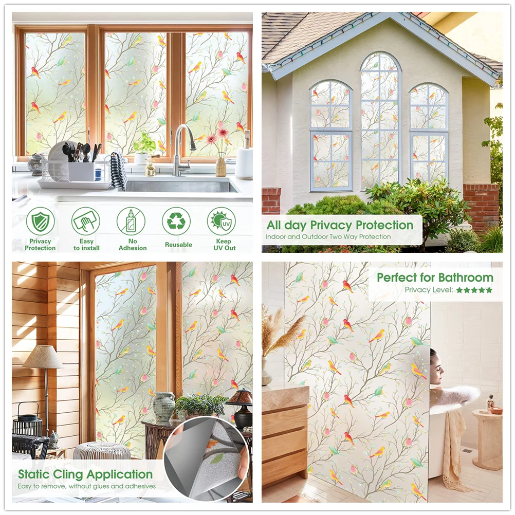 Privacy Window Film Static Clings Decorative Sun Blocking Non-Adhesive Anti-UV Protection Heat Control Glass Stickers for Home