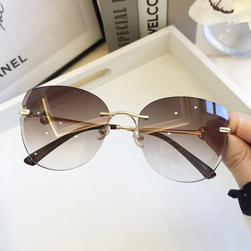 New Sunglasses Women Oversized Cat Eye Eyewear 2021 Gradient Brown Pink  Rimless Sun Glasses for Female Gift Brand Designer Uv400 - AliExpress