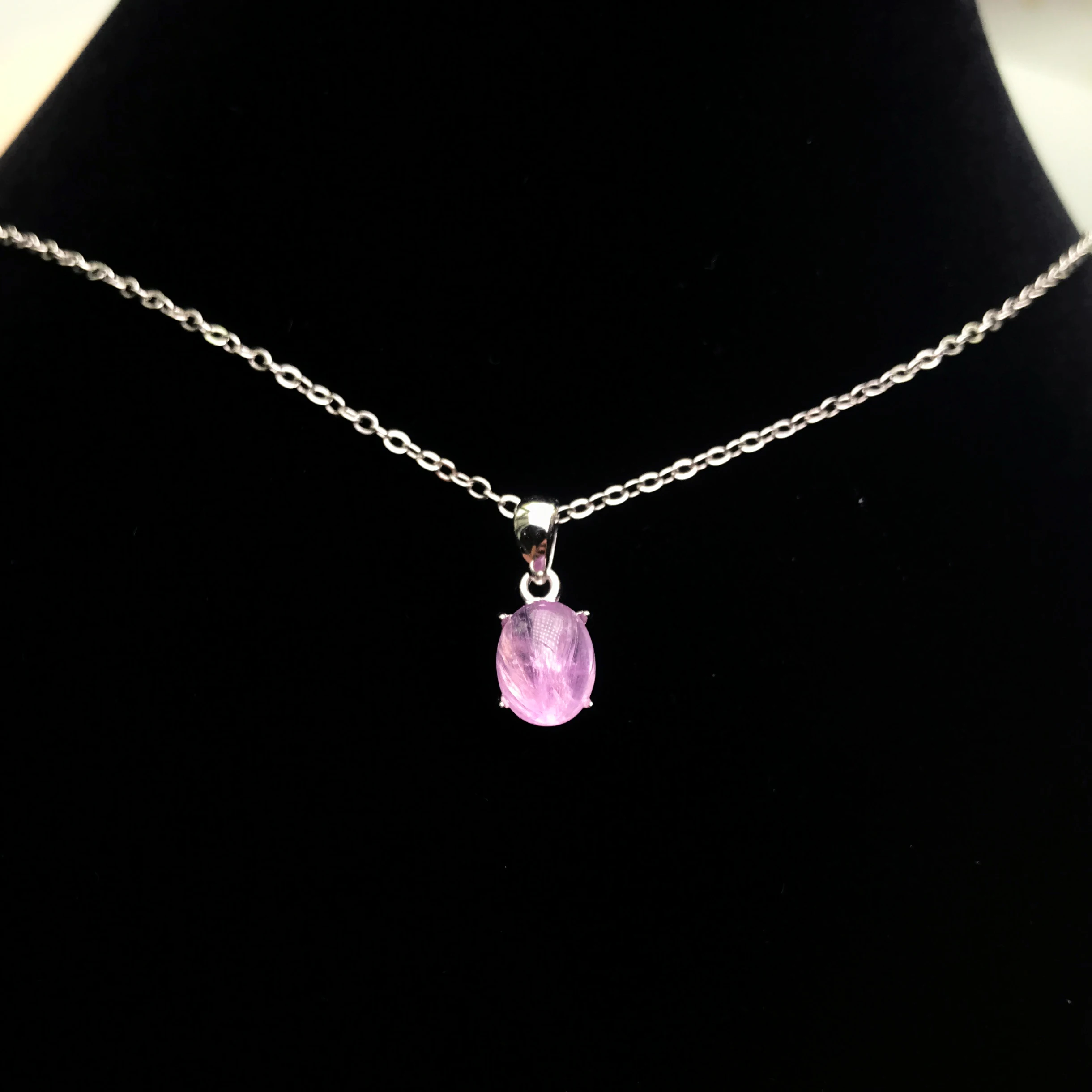 Natural Kunzite Sterling 925 Silver Gemstone Oval 7*9mm Fine Jewelry Necklace for Women Party Birthday Christma Gift Elegant