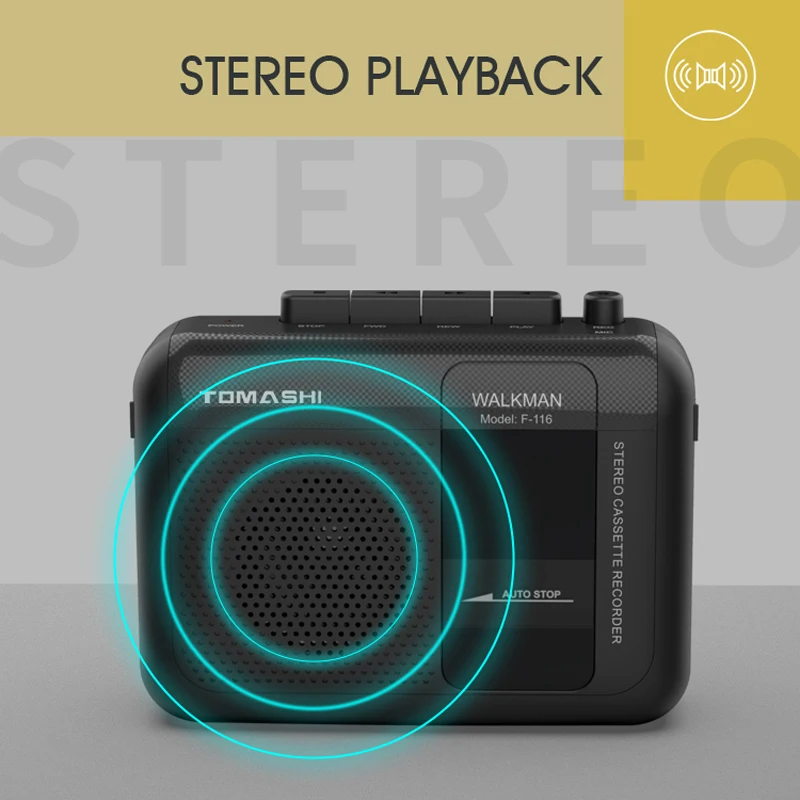 Cassette Player TOMASHI F-116 Portable Stereo Cassette Player Tape Recorder Walkman with Microphone,Headphone Jack,Built-in Speaker cassette player