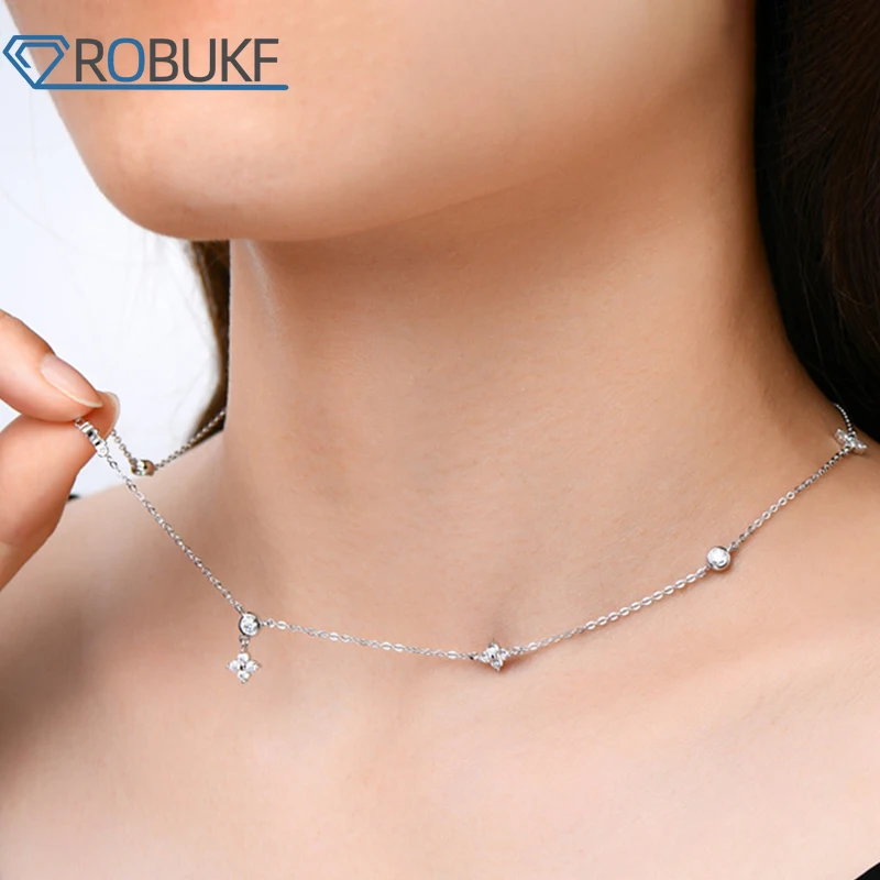 

3mm 0.9cttw All Moissanite Pendant Necklace for Women S925 Sterling Silver Wedding Jewelry Gifts Classic Clover Clavicular Chain