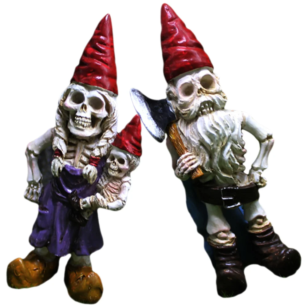 

2 Pcs Crafts Resin Figurine Garden Gnomes Statue Manual Halloween Cake Topper