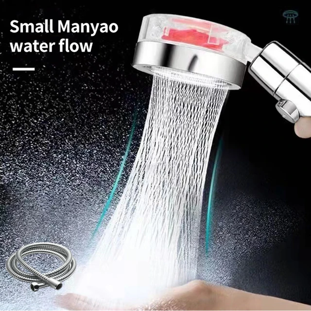 Pommeau de douche turbo haute pression avec tuyau, 6 modes, déterminer l' économie, noir, bouton d'arrêt d'eau à une touche, ventilateur avec tuyau,  accessoires pour la maison - AliExpress