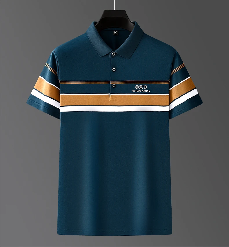 Summer New Silk Cotton Men's Breathable Polo Shirt Short sleeved Brand High end Fashion Exquisite Stripe Print Casual T-shirt 21 S87adef323ce34de2852a5b3a8f4d9b301