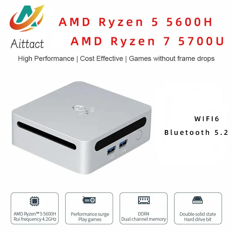 AITTACT-MiniPC AMD Ryzen 5 5600H/Ryzen 7 5700U, Windows 10/11, 3.3GHz,  jusqu'à 4.2GHz, 2 x DDR4 Max, prend en charge 64 Go de RAM, jeu, WiFi 6,  nouveau - AliExpress