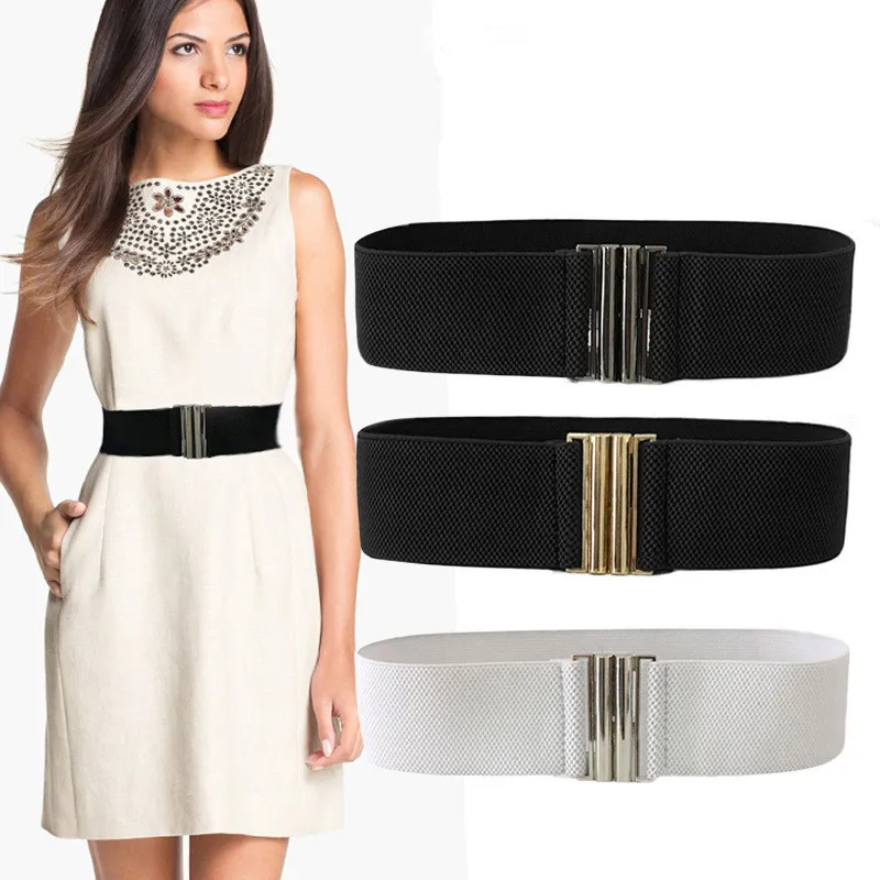 Fashion Elastic Wide Belt For Women Black Corset Belt Metal Buckle Lady