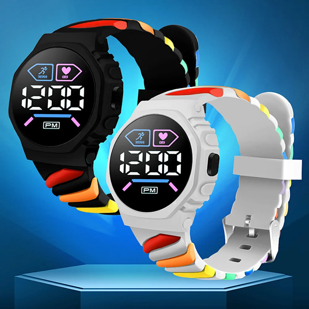 

New Rainbow Color LED Electronic Watch For Kids Sports Battery Replace Digital Wristwatch Student Boy Girls Watch Gift Wholesale