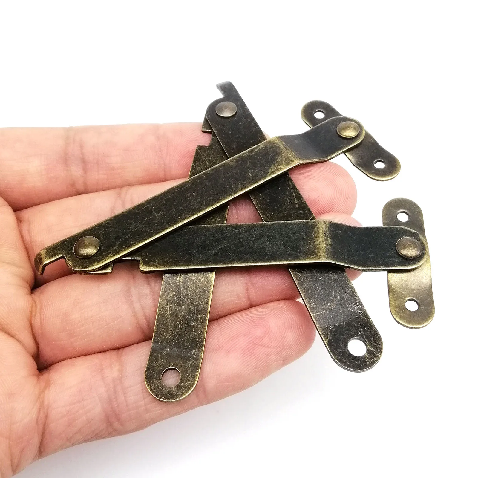 6 Stück Antik Messing Bronze Deckel Stützscharniere Schmuck Truhe Holzkiste Schrank Möbelzubehör Limit Stay Scharnier mit Schraube – Detail 14