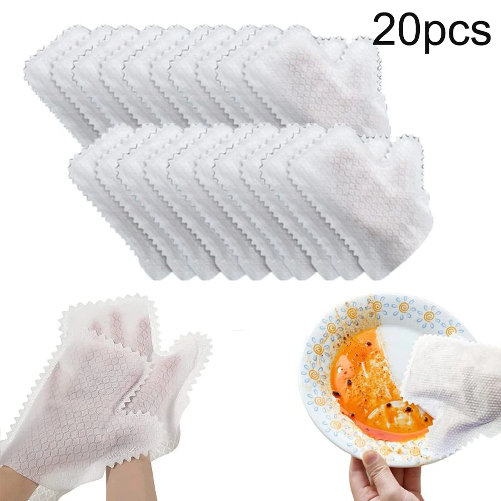 20pcs Kitchen Dish Cleaning Gloves Fish Scale Cleaning Duster Gloves Non-woven Household Kitchen Fiber Gloves Reusable Tools