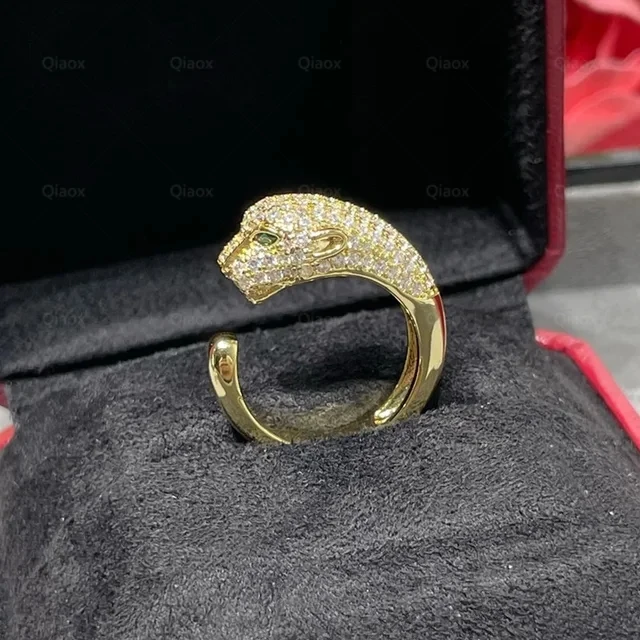 Hot new 925 sterling silver full diamond leopard ring lady personality trend luxury brand jewelry party gift