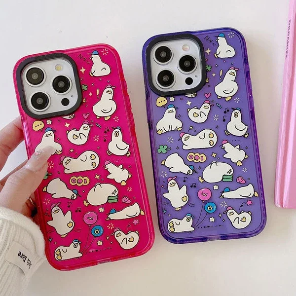 

2.0 Version Acrylic Upgrade Border Duck Red Purple Phone Case Cover for IPhone 11 12 13 14 15 Pro Max Case for IPhone 15 Pro Max