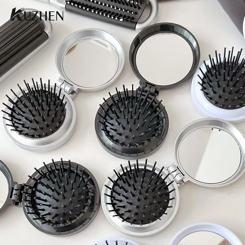 

Mini Hairbrus Folding Massage Comb Head Massage Anti-Static Portable Travel Hair Brush Girl Hair Combs With Mirror
