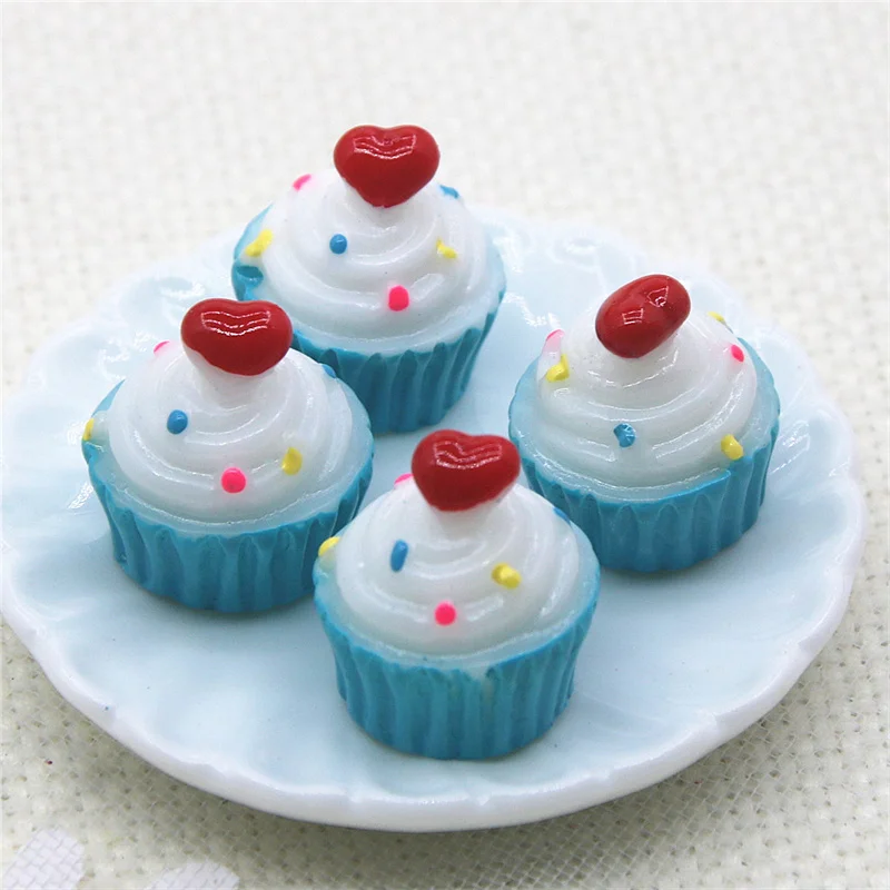 Resin Crafts 10pcs 3D Pink Heart Cake Dessert Cabochon Miniature Food Art Supply Decoration Charm DIY 14x15mm