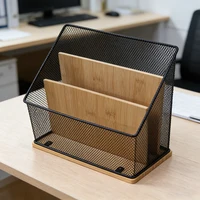 Bamboo Base Iron Wire Mesh A4 File Rack - Multi-Layer Desktop Document Organizer with Multiple Compartments 4