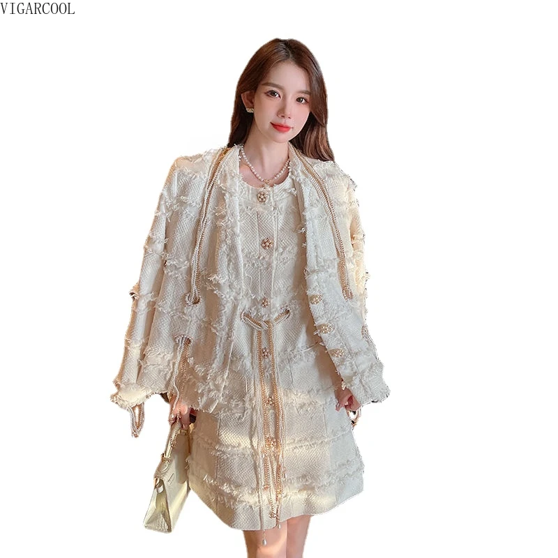 

2023Autumn New High Luxury French Age Reducing Fashion Coat Super High Grade Temperament Women's High Grade Dress Two Piece Set