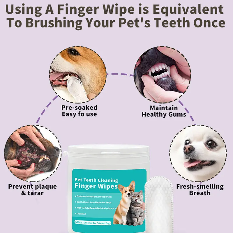 Dog Teeth Cleaning Finger Wipes Disposable Finger Wet Wipes Super Soft Oral Care Toothbrushes 50Pcs Dog Ear Pet Supplies pet cleaning wipes