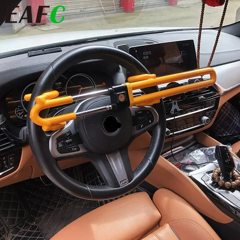 Portable Car Steering Wheel Brake Lock Security Anti-theft Iron Heavy Duty Double Hook Lock Telescopic Hook Cars Universal