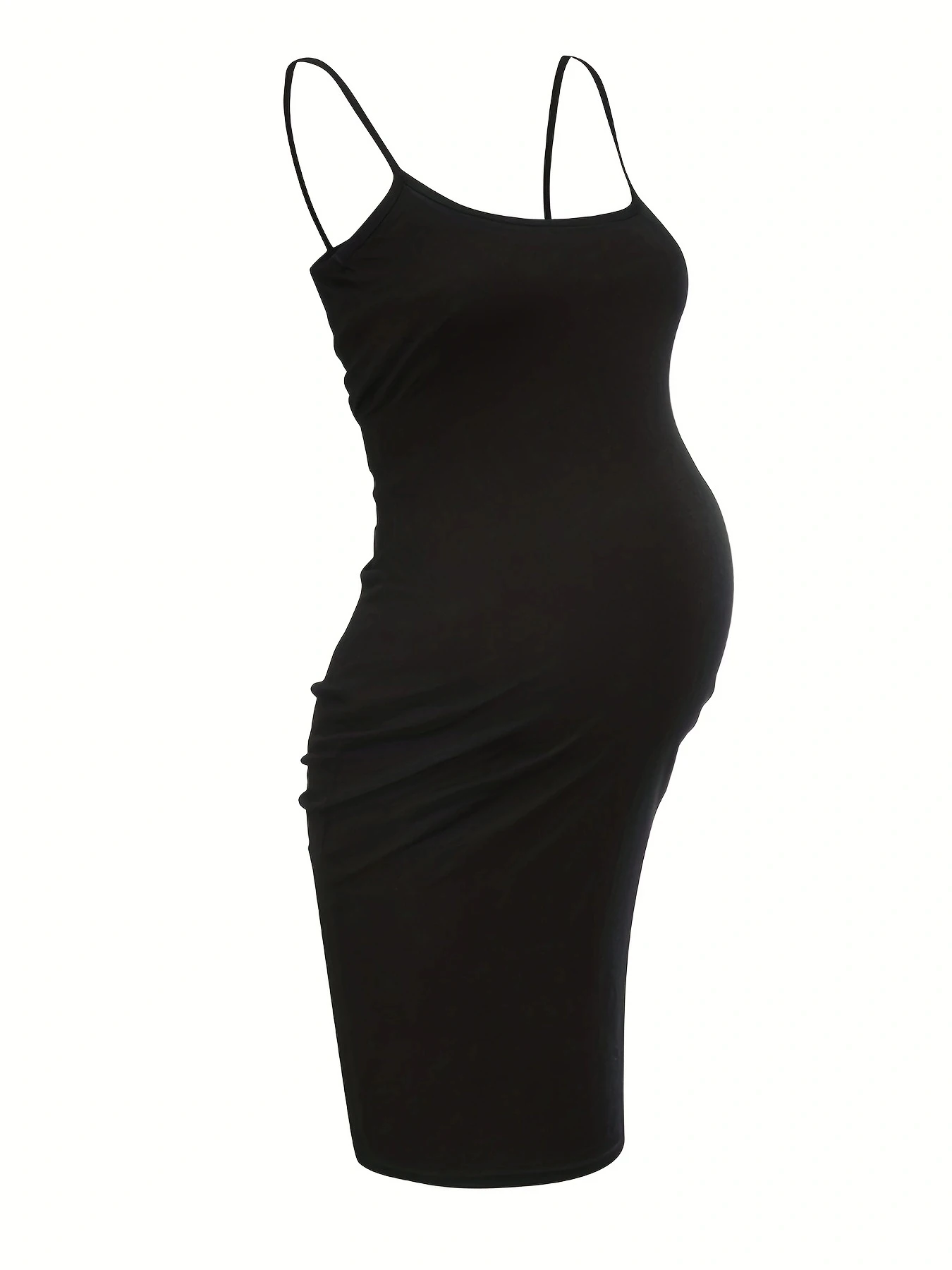 Pregnant women's mid length suspender solid color dress